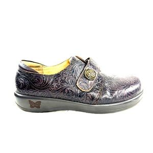 Alegria Joleen Women Size EU 39 US 9 Purple Black Floral Tooled Leather Clog 422